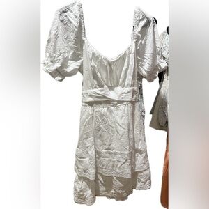Altar'd State White Mini Dress with Puff Sleeves